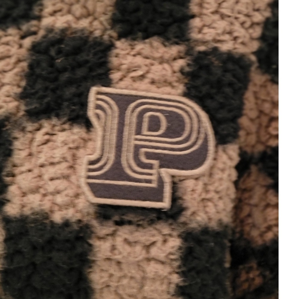Pink Victoria's Secret Checkerboard Sherpa Fleece Quarter Zip Pullover Brown XS - Picture 6 of 7